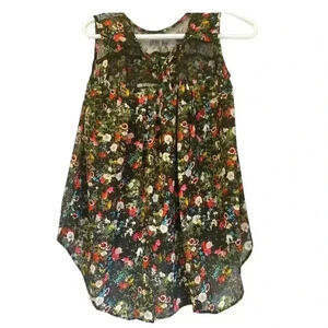 Dex semi  sheer tunic with black lace and ties at the neck